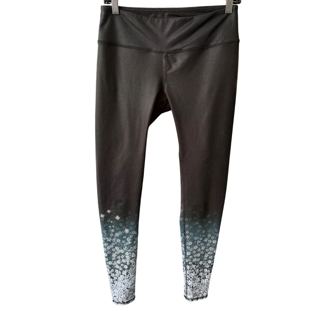 Alo Yoga Airbrush Leggings, Black Brilliance Sheen Iridescent Floral Ombré, Med